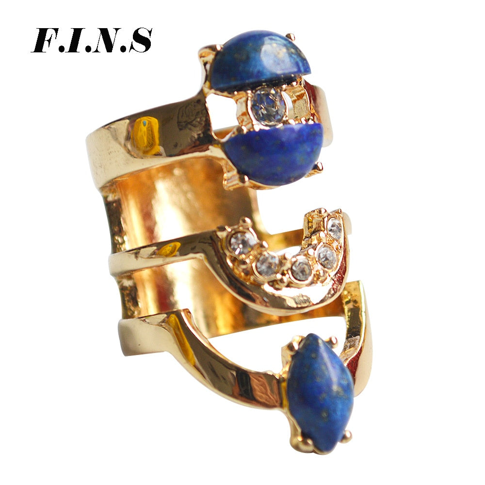 F.I.N.S Trendy Wide Gold Rings for Women Boho Finger Ring with Stone Vintage Big Costume Jewelry Rings Women's Decorations